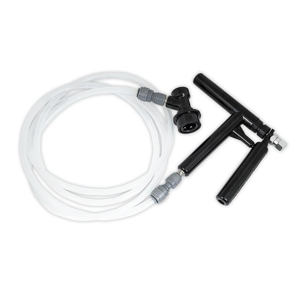 Pluto Beer Gun i svart nylon med slangesett og ball lock kobling for øltapping.