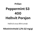 Prillan Peppermint S3 400 helhvit porsjonssnus med mintsmak, 1.2% nikotin.