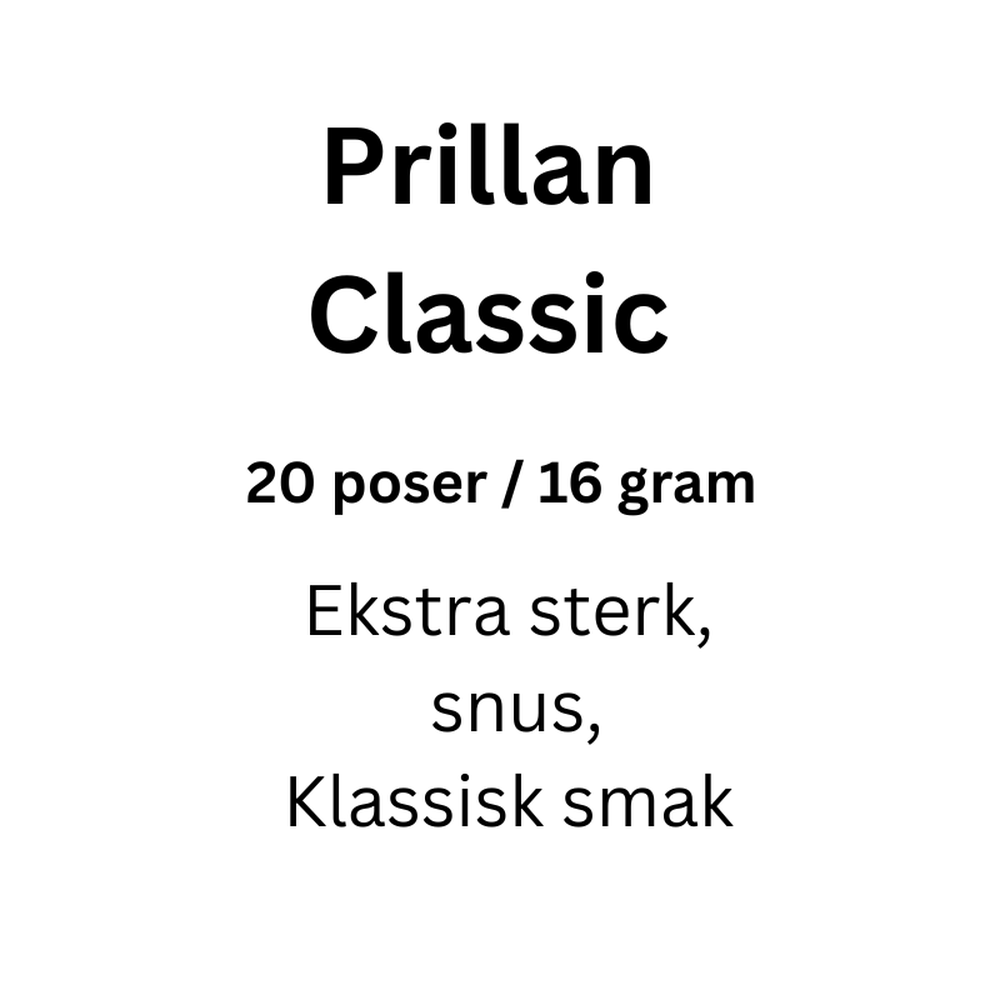 Prillan Classic snus, 20 porsjoner / 16 gram, ekstra sterk med klassisk smak.