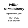 Prillan Mint Bluberry snus, 22 poser / 15,4 gram, hvit snus med blåbærsmak.