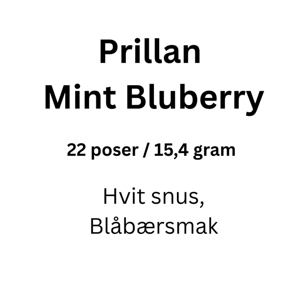 Prillan Mint Bluberry snus, 22 poser / 15,4 gram, hvit snus med blåbærsmak.