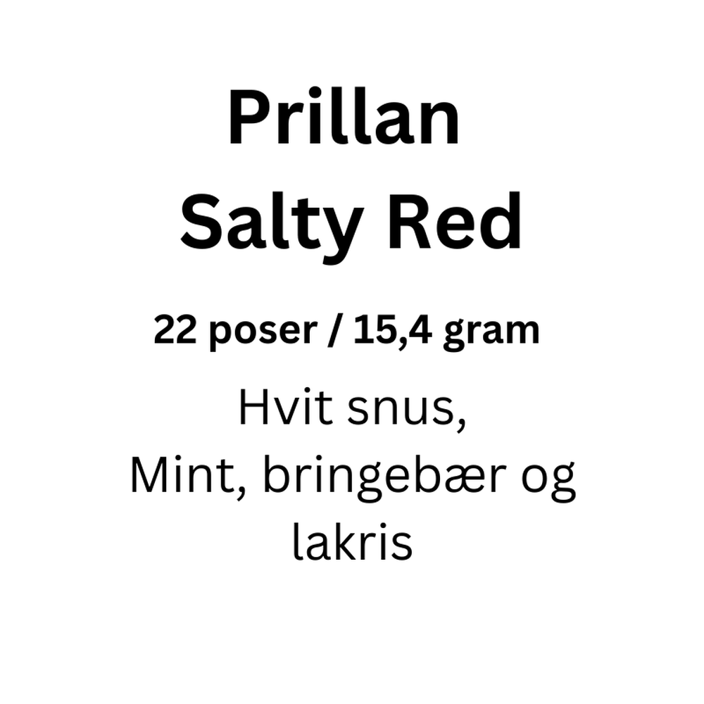 Prillan Salty Red hvit snus, 22 poser / 15,4 gram, med mint, bringebær og lakris.