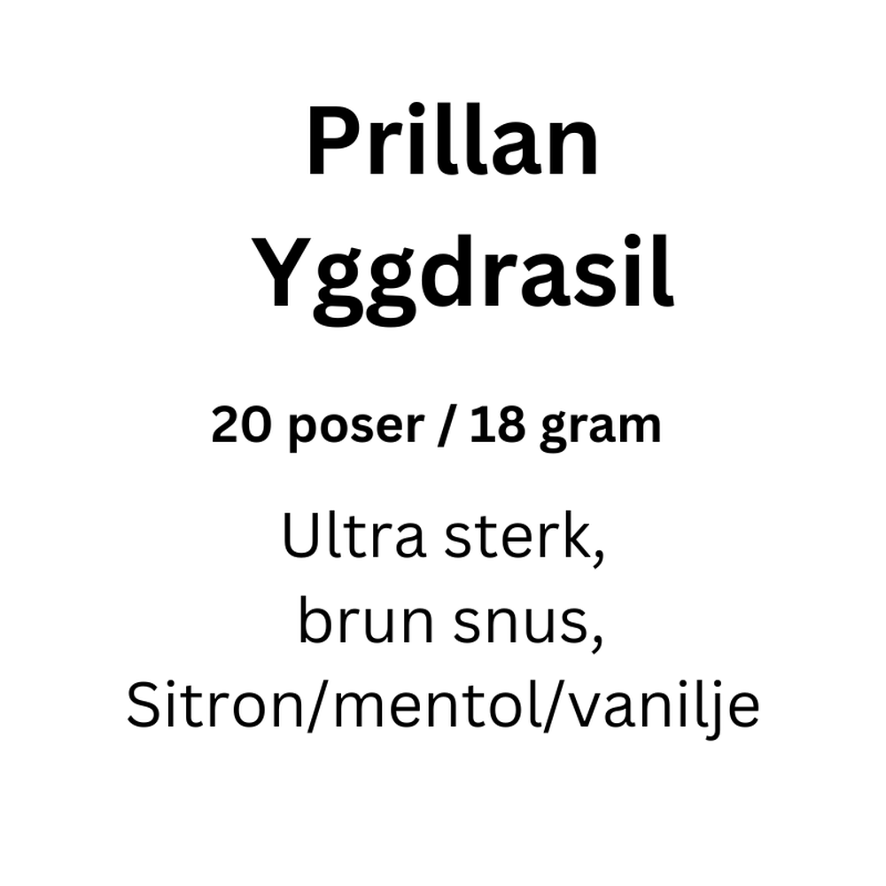 Prillan Yggdrasil 20 porsjoner / 18 gram, ultra sterk brun snus med sitron/mentol/vanilje.