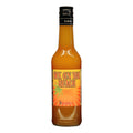 flaske med 35 cl barking sex on the beach drinkmiks - farge som tropisk frukt og sol - oransje og rødtoner - sort kapsel