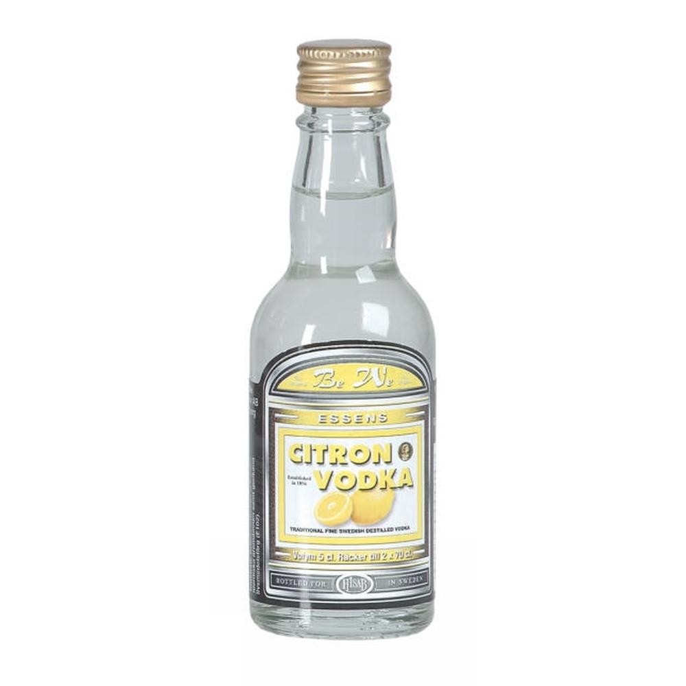 BeWe Sitron Vodka essens i liten glassflaske med gul etikett.