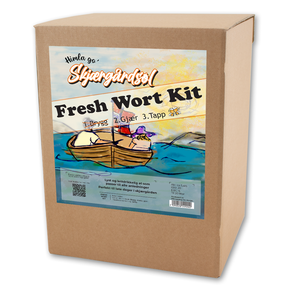 Skjærgårdsøl Fresh Wort Kit i pappeske med fargerik etikett.