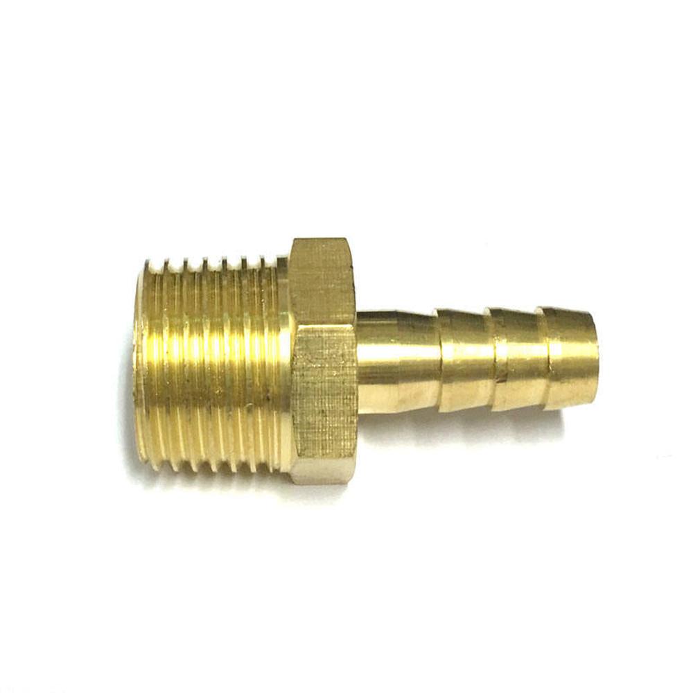Messing slangenippel 1/2" gjenger til 3/8" slange, reduksjonsnippel.