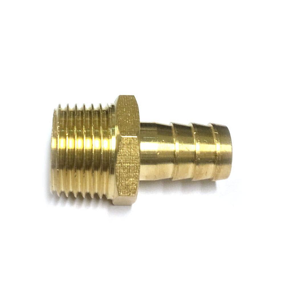 Messing slangenippel 1/2" gjenge til 1/2" slange, robust kobling for væske eller luft.