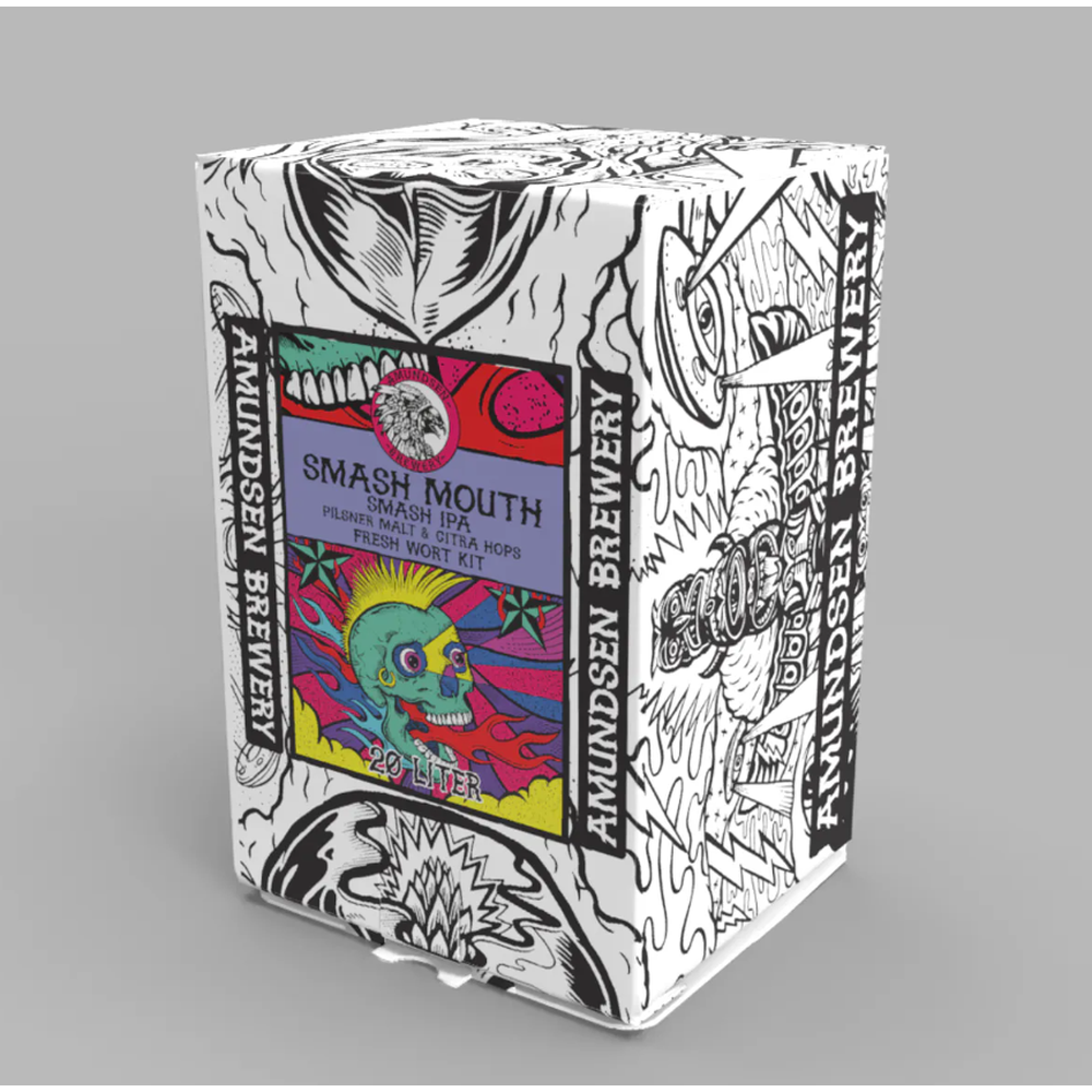 SMASH Mouth IPA 20L fresh wort kit i hvit boks med fargerik, grafisk design.
