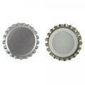 Sølvfargede 29mm flaskekapsler i metall, sett fra topp og bunn, for vin, cider og øl.