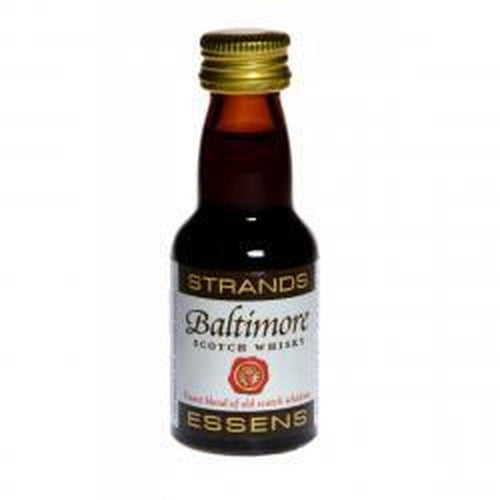 Strands Baltimore Scotch Whisky essens i liten brun flaske med gullkork.
