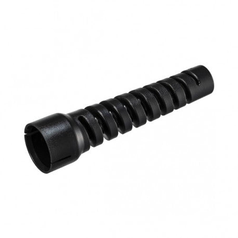 Svart strekkavlaster for 3/8" slange og hurtigkobling, med rillet design.