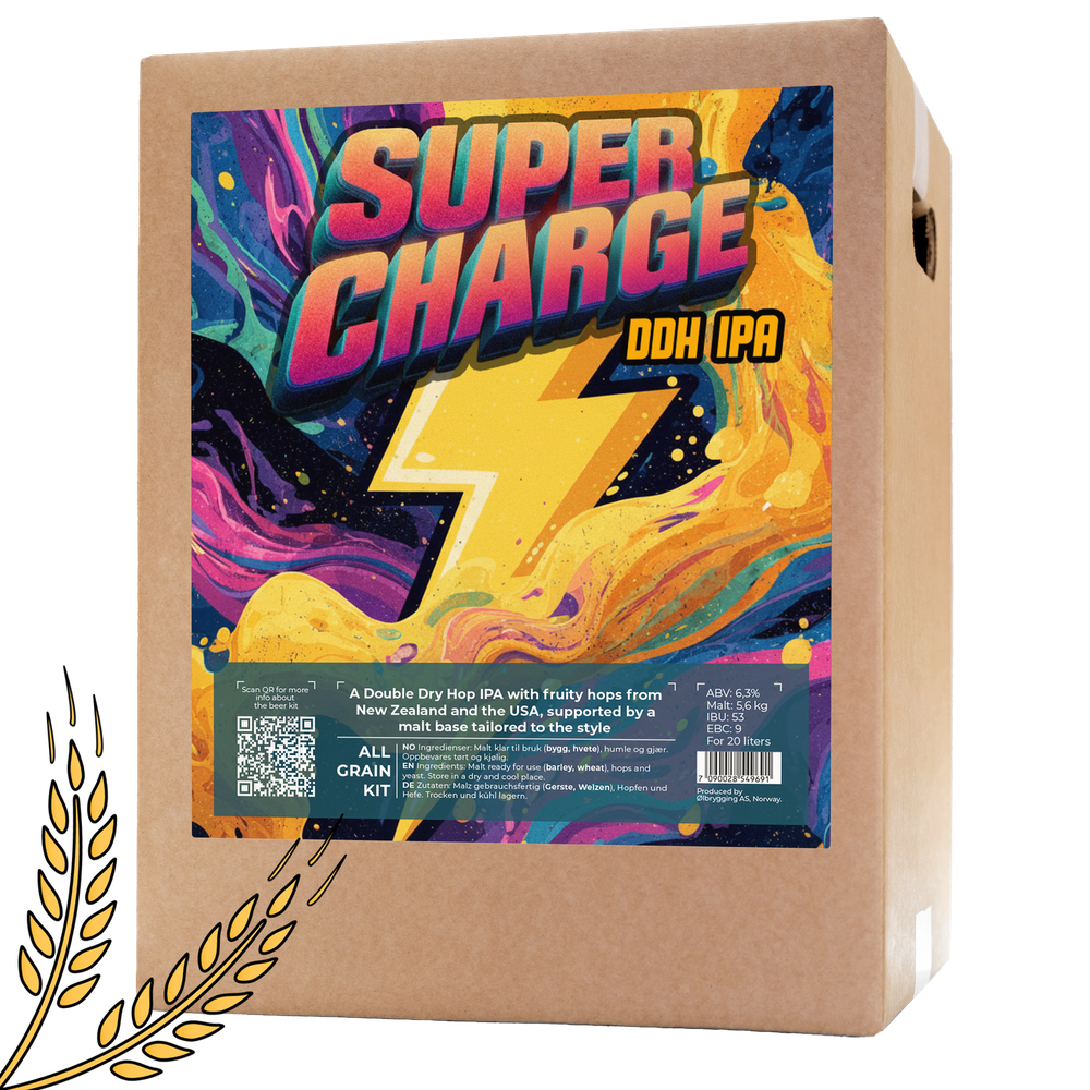 Supercharge DDH IPA ølsett 5,6 kg – hjemmebrygg