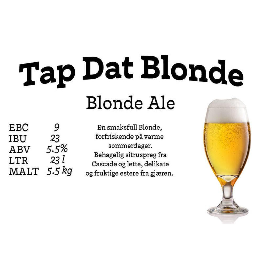 Tap Dat Blonde Blonde Ale ølsett med glass øl, 5.5 kg malt for 23 liter.