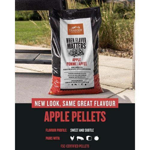 Traeger Apple grillpellets 9kg i svart og rød pose – fruktig røyksmak
