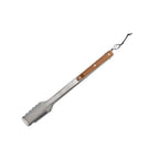 Traeger BBQ grilltang i rustfritt stål med teak-håndtak og lærhempe, ca. 42 cm lang.