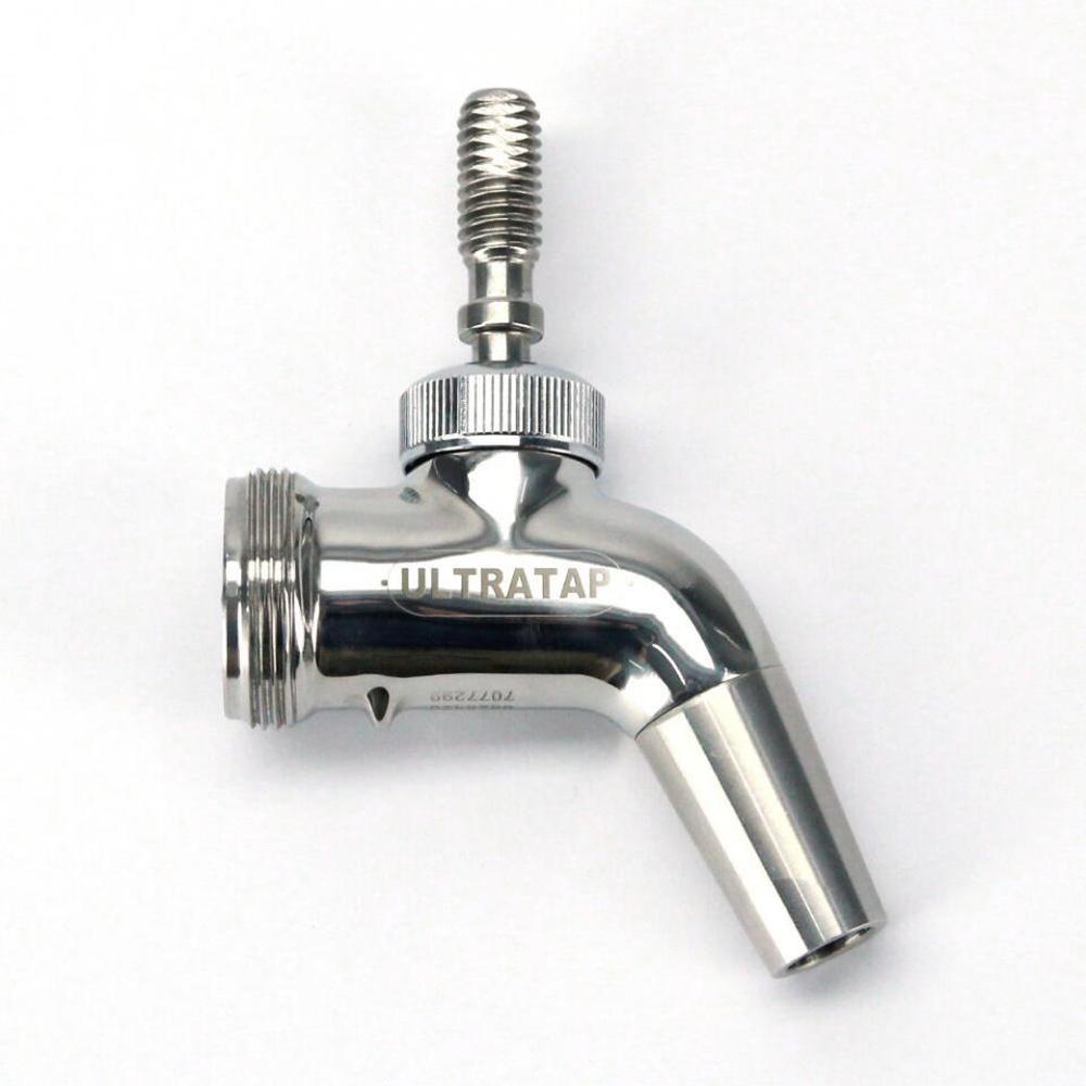 Skinnende Ultratap SS tappekran i rustfritt stål med gjenget håndtaksfeste.