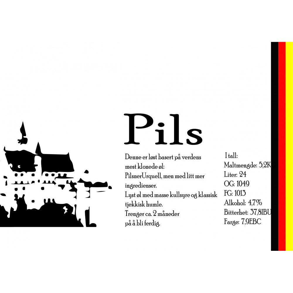 Urq Pils allgrain ølsett 24 liter, med malt, humle og gjær for tsjekkisk pilsner.