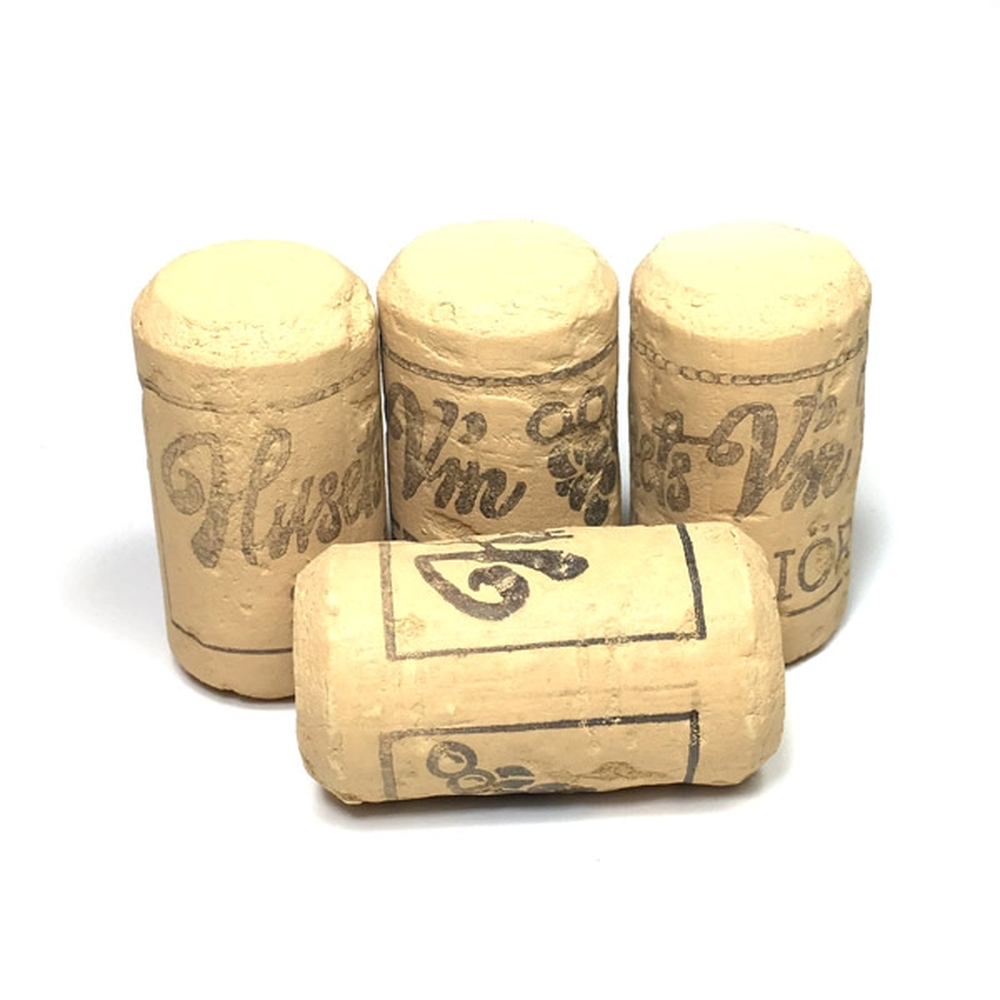Fire ekstra lange naturkorker for vinflasker, 24x45 mm, med trykk.