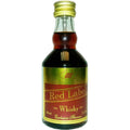 VIP Red Label Whisky 50 ml flaske med gullkork og rød-gull etikett.