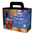 Woodfordes Tinsel Toes 23L juleøl ølsett, rødbrun, med bærehåndtak.